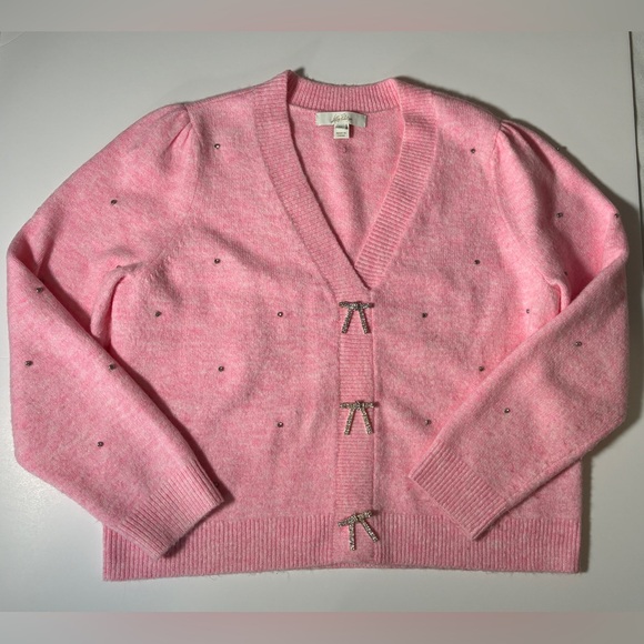Lilly Pulitzer Ellorie Bow Sweater Pink Heathered ConchShell Paradise Rhinestone - Picture 6 of 11
